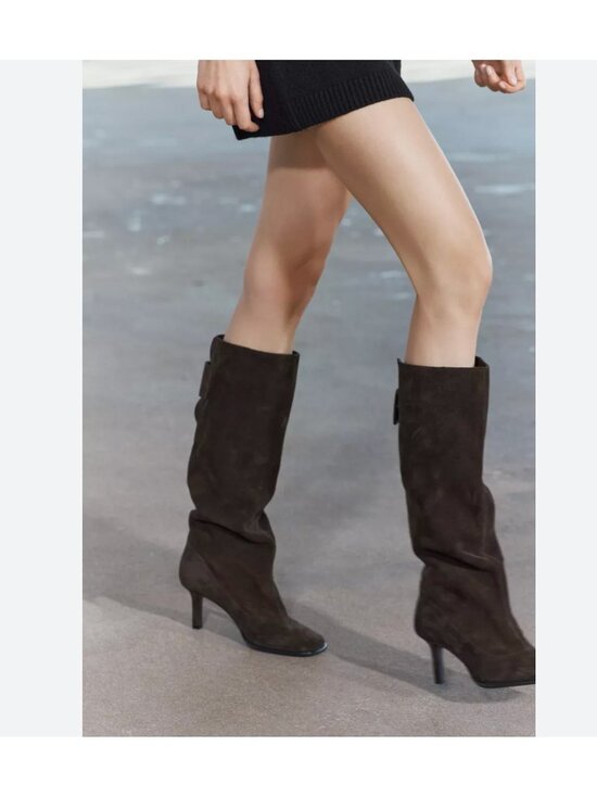 Zara Shoes - Zara Womens Suede Wide Leg Heeled Boots Brown Sz US 8 EU 39 1034/410 NWD